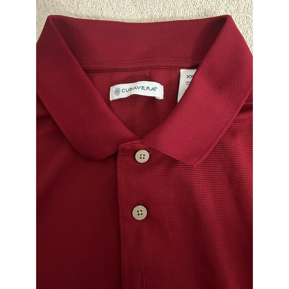 Cubavera Men's XXL Red 100% Polyester Ribbed Knit 3 Button Short Sleeve Polo - Picture 13 of 16